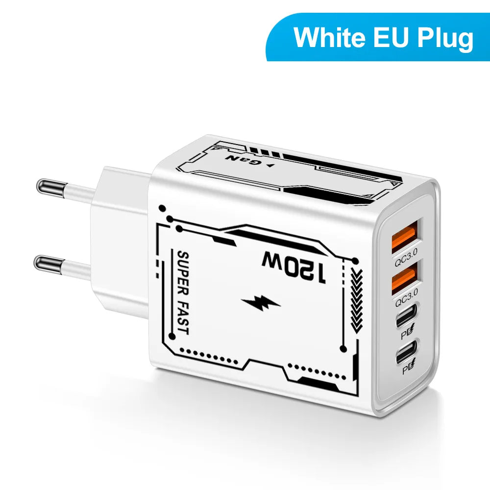 Fast Charging USB C PD Charger 4 Ports Quick Charge 3.0 Type C USB Phone Chargers Adapter For iPhone 16 15 Samsung Xiaomi Huawei