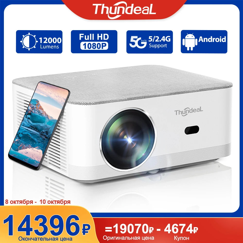 ThundeaL Portable Mini Projector TD92 Pro FHD 1080P Full HD Beam 4K Video WiFi Android Projector TD92Pro 3D Movie Home Theater