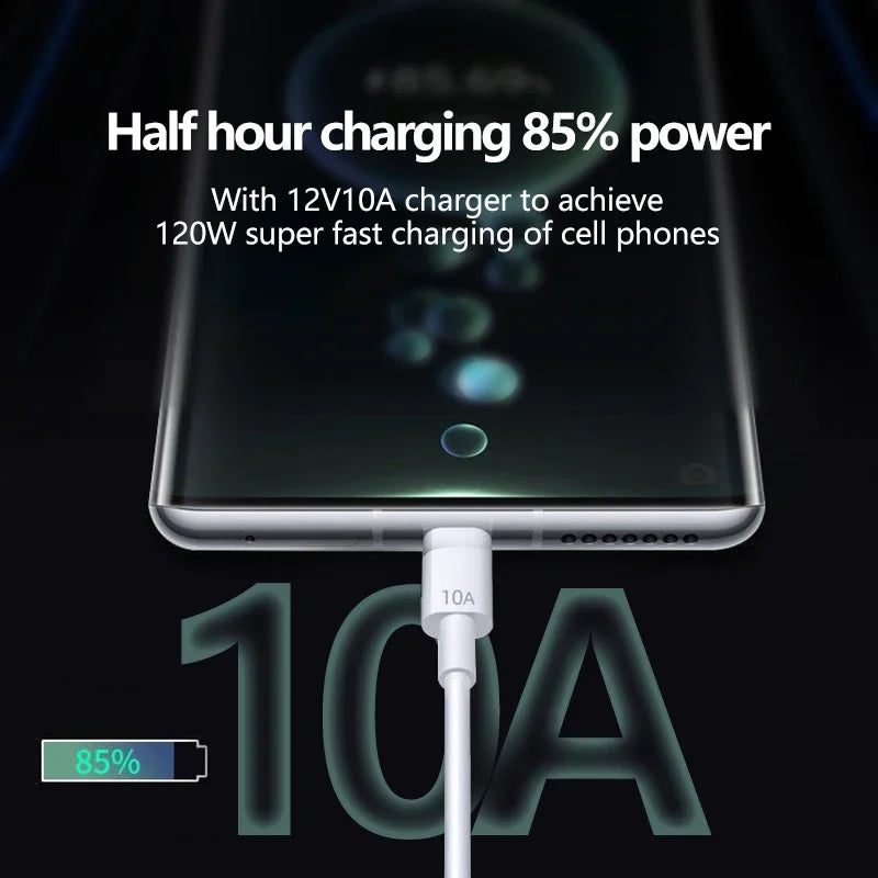 Android 120W 10A USB to Type C Cable Super Fast Charging Cable For Huawei P40 Honor Data Cord For Xiaomi Redmi 0.3/1M/1.5M/2M