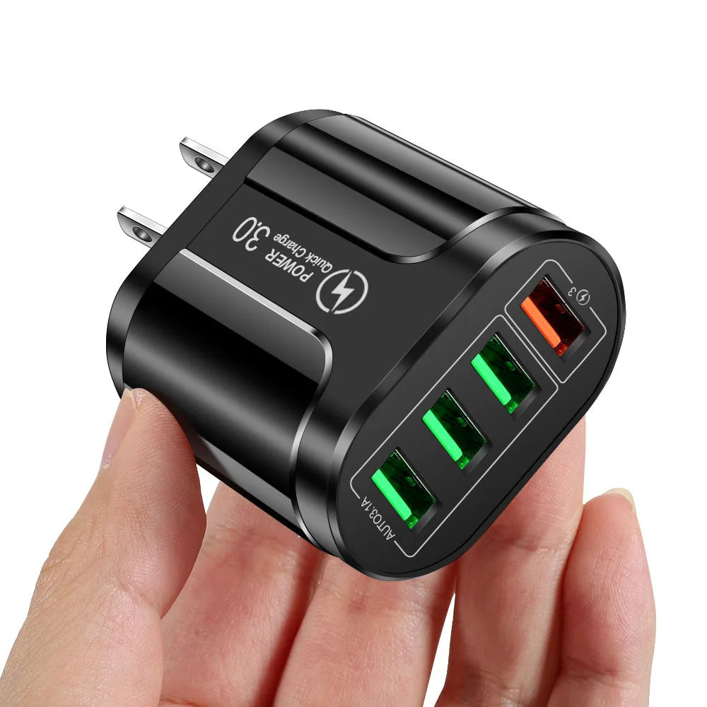 4 Ports 38W USB Charger USB A Charger US/EU Plug Fast Charging Quick Charge 3.0 Mobile Phone Wall Chargers For iPhone Samsung