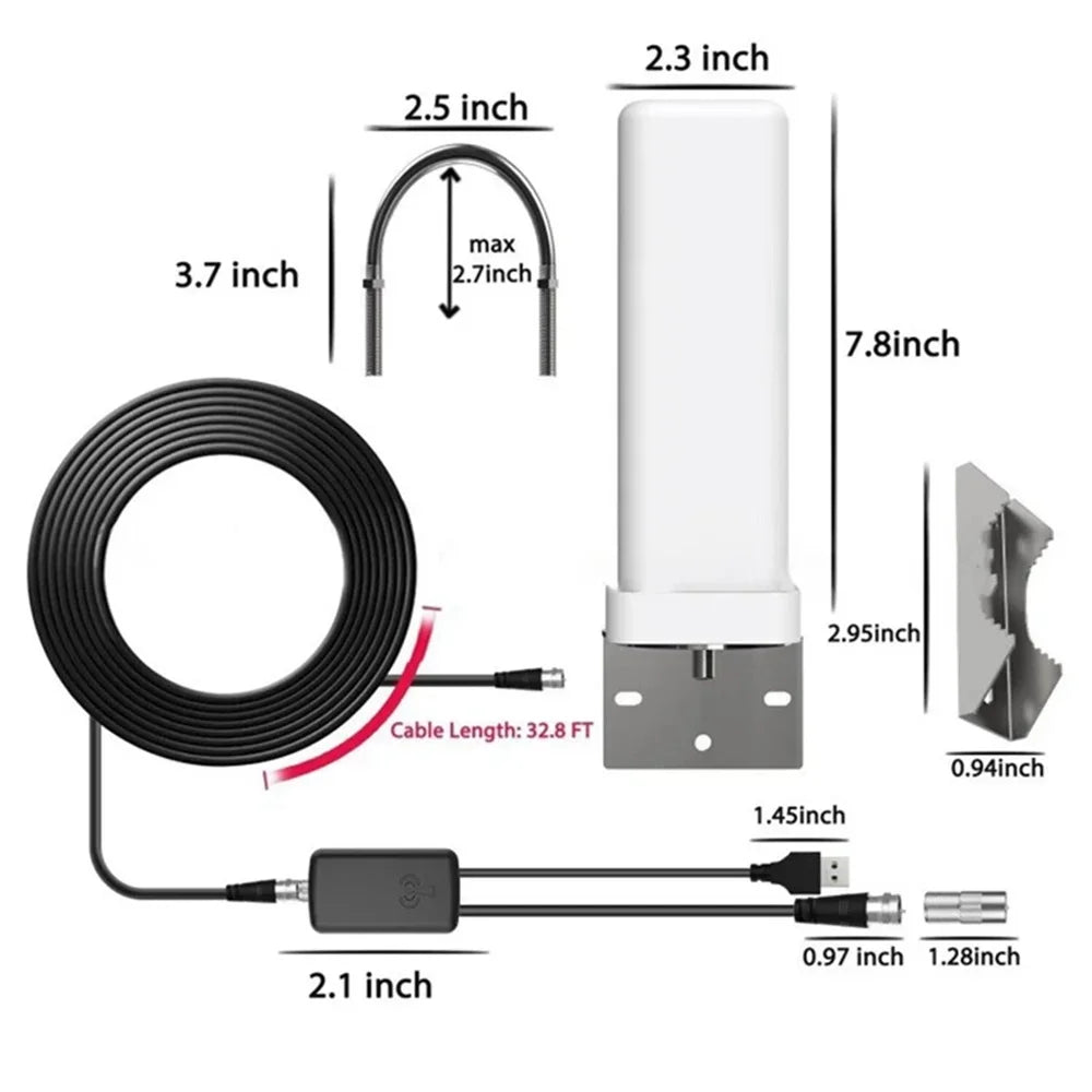 Outdoor digital TV antenna 35dBi remote signal amplifier 4K 1080P free HDTV channel ATSC DVB-T DMB-T ISDB-T