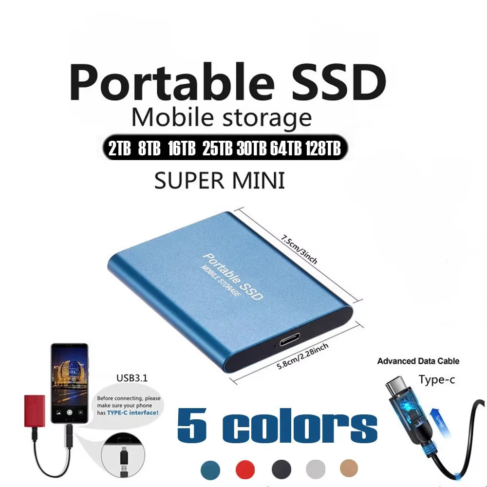 Ultra Fast Portable SSD 1TB High-speed External Hard Drive 4TB Ultra Durable Hard Disk 16TB Solid State Drive for Laptop PC MAC
