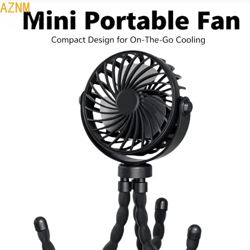 Portable Mini Fan, 360° Flexible Tripod USB Rechargeable Cooling Fan for Stroller Camping