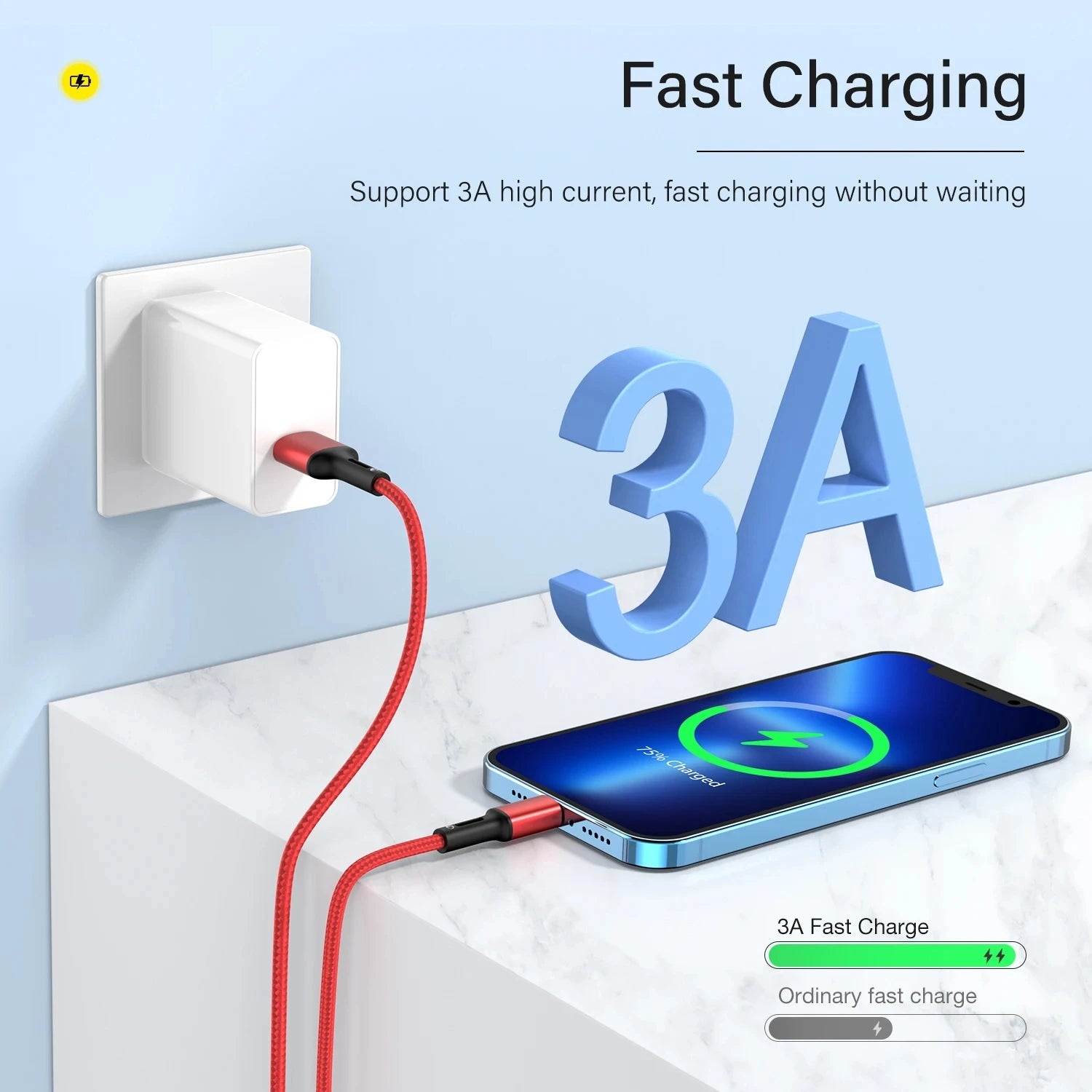 Quick Charge USB Cable For iPhone 12 13 14 11 Pro X Max 6 7 8 Plus 5 SE iPad Origin Mobile Phone Cord Data Charger Wire 3m