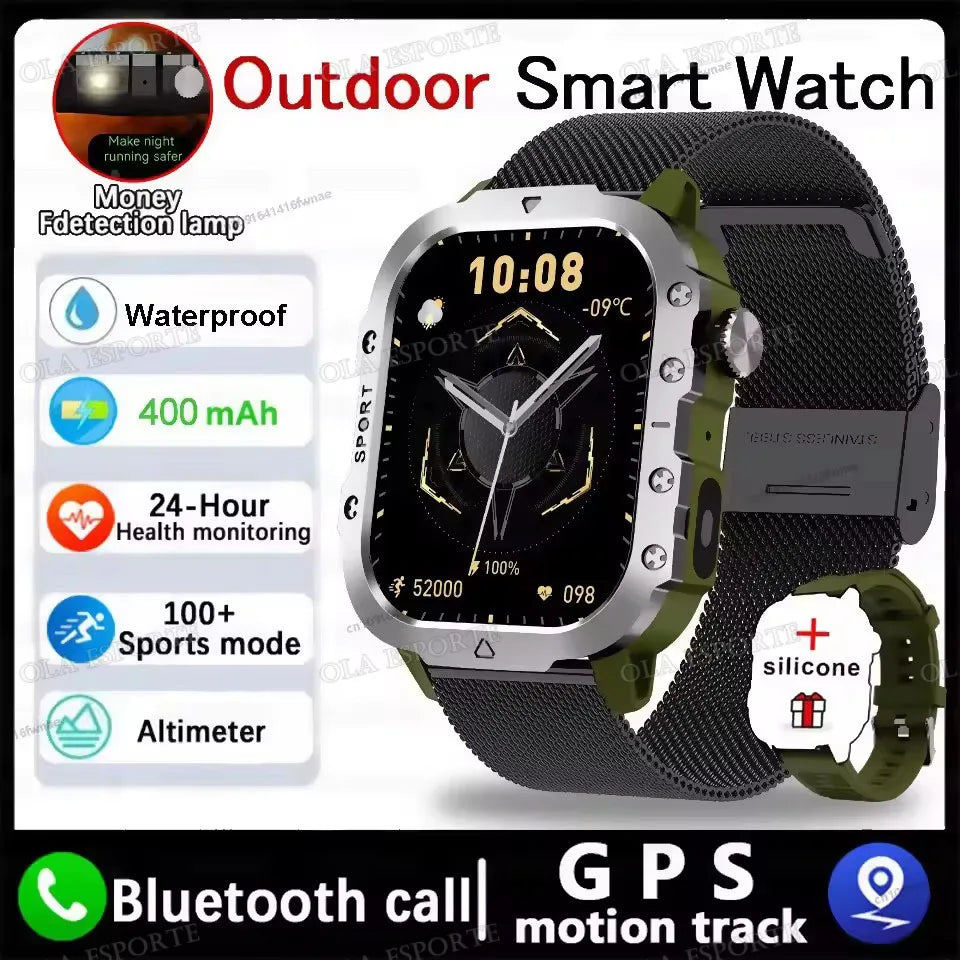 1400mAh Big Battery Smart Watch Men Outdoor GPS Flashlight 10ATM Waterproof Bluetooth Call AMOLED HD Sports Smartwatch AT-1282