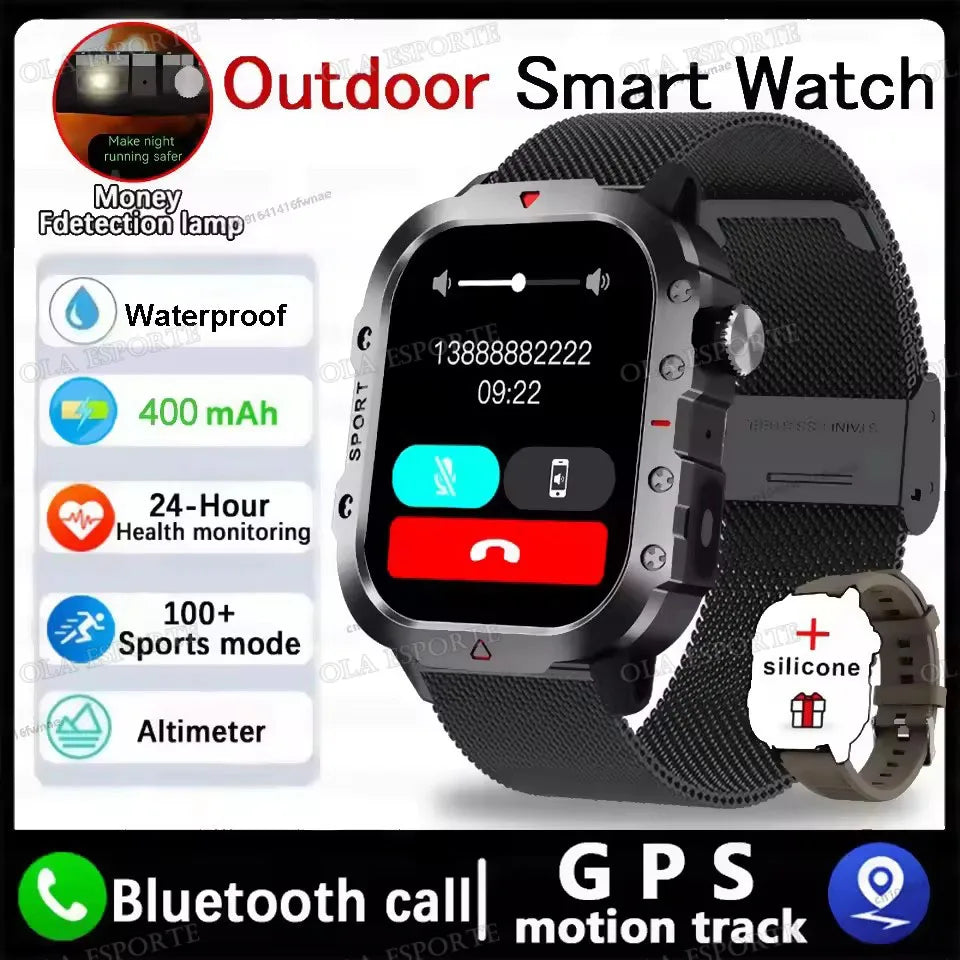 1400mAh Big Battery Smart Watch Men Outdoor GPS Flashlight 10ATM Waterproof Bluetooth Call AMOLED HD Sports Smartwatch AT-1282