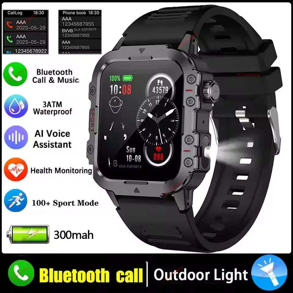1400mAh Big Battery Smart Watch Men Outdoor GPS Flashlight 10ATM Waterproof Bluetooth Call AMOLED HD Sports Smartwatch AT-1282