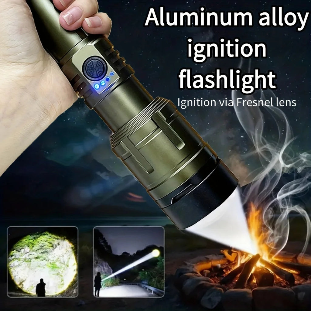 Flashlight Lighter & Power Bank Combo,Rechargeable,Zoomable Super Bright Beam,5 Modes Flashlight for Outdoor Camping Emergency