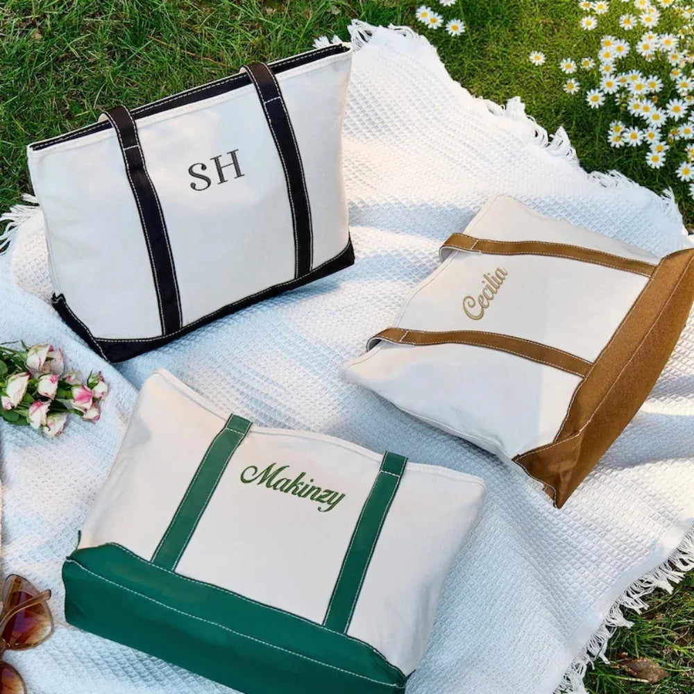 Embroidered Name Tote Bag, Fashion Custom Txet Canvas Tote Bag, Boat Tote, Beach Bag, Personalized Bridesmaid Gifts,Party Gifts