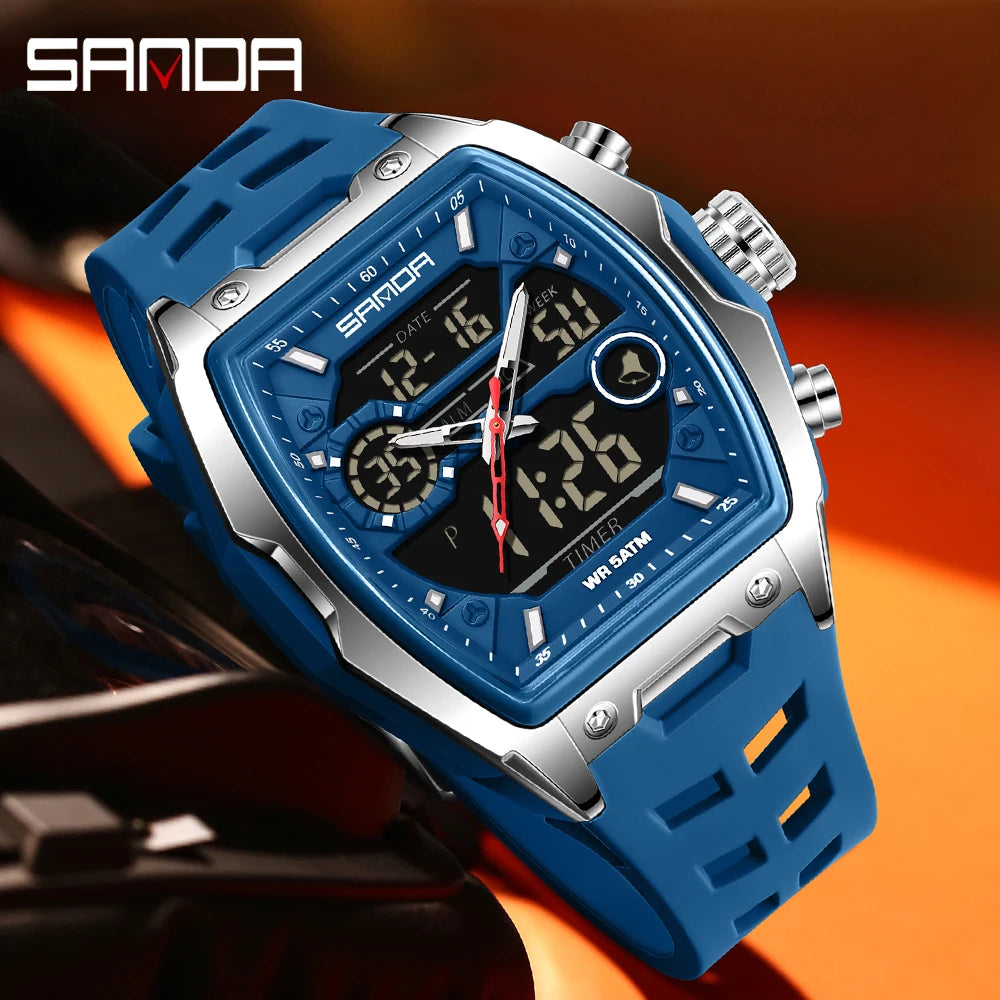 Sanda 6235 Top Brand Men Electronic Watch Big Dial Sports Led Analog Digital Chronograph Military Dual Display Man Wrist Watches