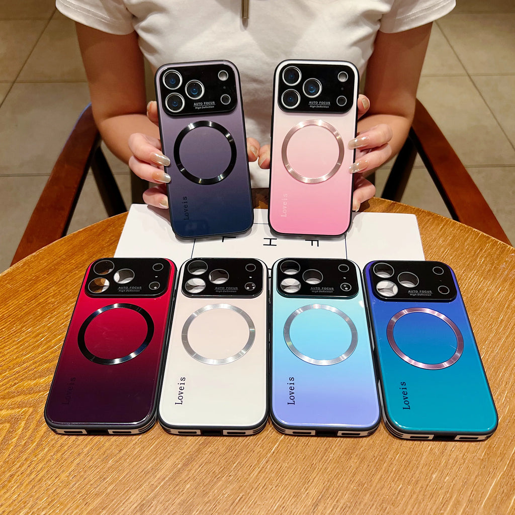 Luxury Large Window For Magsafe Phone Case For iPhone 17 16 15 14 13 12 Pro max Plus Air Magnetic Gradient Streaming Phone Cover