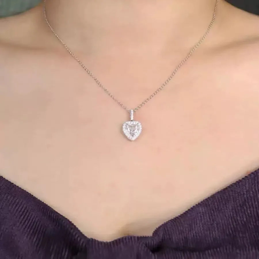 925 Silver Heart Necklace For Women Zircom With White Gold Plated Lab Diamond Sterling Silver Jewelry Wedding Pendant
