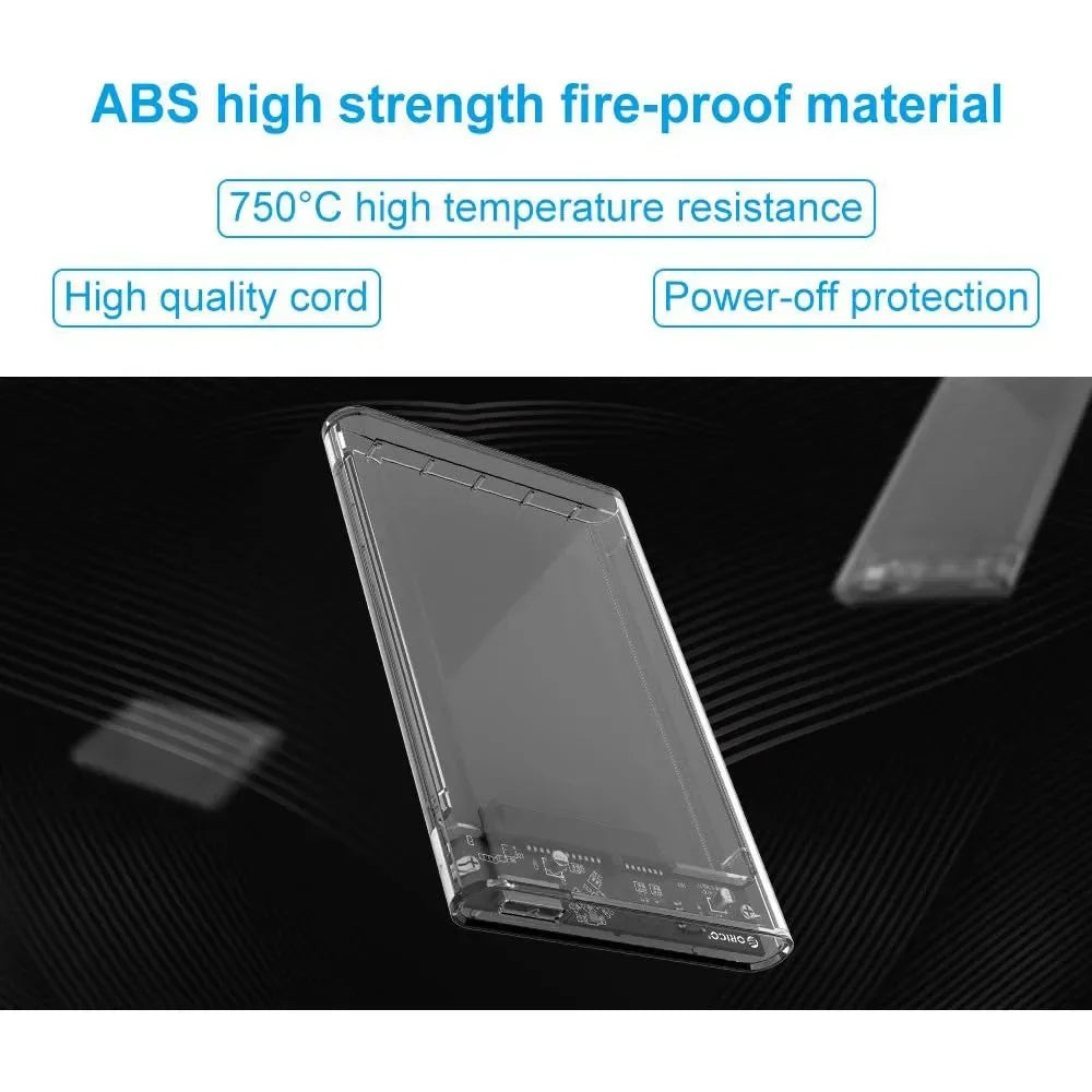 USB 2.0 External Hard Drive Enclosure 2.5 inch SATA to USB2.0 UASP Clear Portable Hard Drive Case 2T HDD Tool-Free Transparent