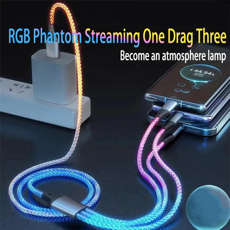 6A Fast Charging RGB Breathing Luminous Gradient Light Data Cable 66W TYPE-C Charger For iPhone 15 Pro Huawei Samsung Data Cable