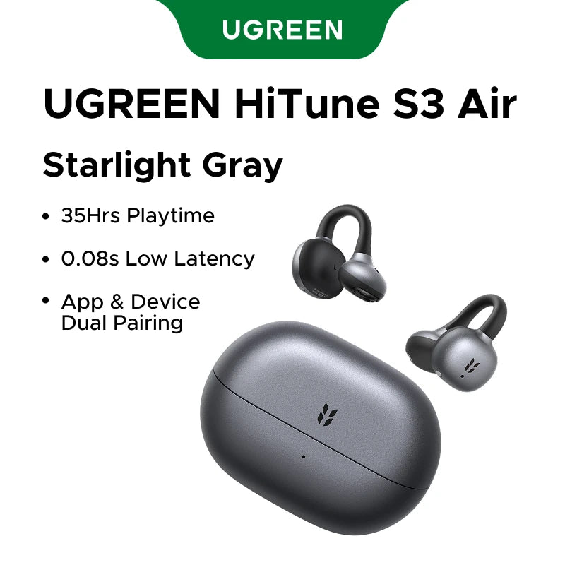 UGREEN ClipBuds Open-Ear Wireless Headphones Bluetooth 6.0 with 4 Mic Clear Call, Earbuds Clip on Earphones 30H Playtime