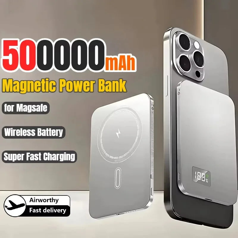 500000mAh Wireless Magnetic Power Bank Fast Charging Portable PD22.5W External Battery for Magsafe for iPhone17 Samsung Xiaomi