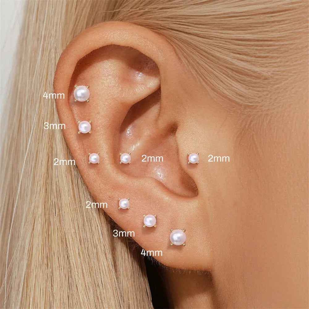 Aide Minimalism 2-3-4mm Pearl Ear Stud Stud Earrings 925 Silver Round Natural Pearl Ear Bone Flat Piercing Stud Fine Jewelry 1pc