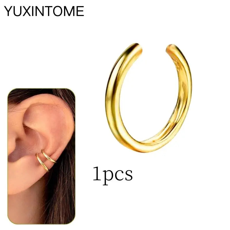 1PC Punk Ear Cuff Plated 24K Gold/925 Silver Conch Clip Earrings For Women Climbers No Piercing Fake Cartilage Earrings