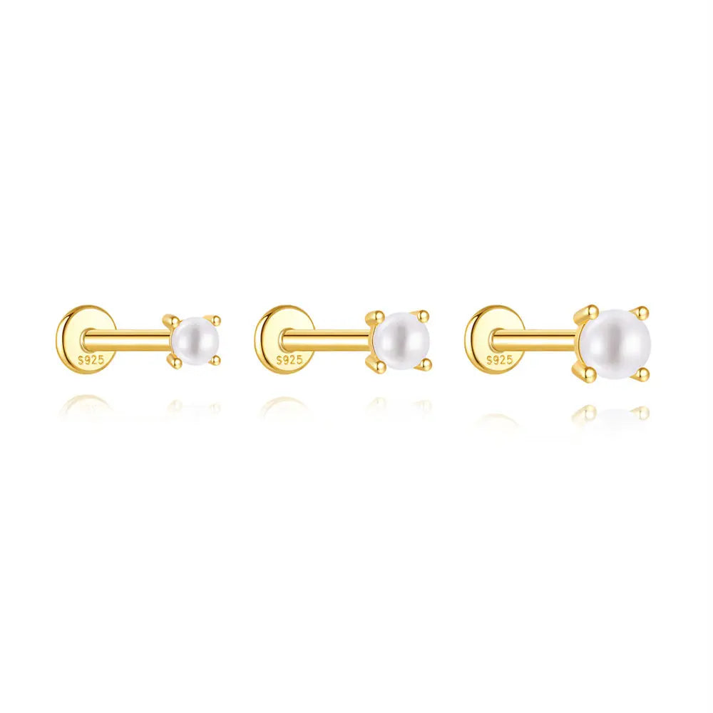 Aide Minimalism 2-3-4mm Pearl Ear Stud Stud Earrings 925 Silver Round Natural Pearl Ear Bone Flat Piercing Stud Fine Jewelry 1pc