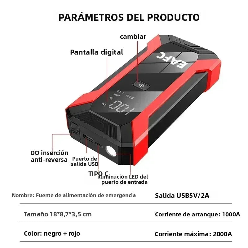Power Bank 2000A/600A 12V Car Battery Jump Starter Portable Charger Petrol Diesel Auto Starting Device Booster Emergency Starter