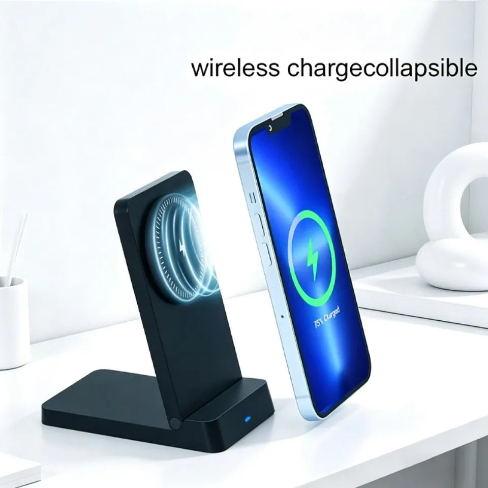 Foldable Magnetic Wireless Charging Stand Auto Adsorption Anti-slip for Desktop Office Home Travel for iPhone17 16 15 14 Charger