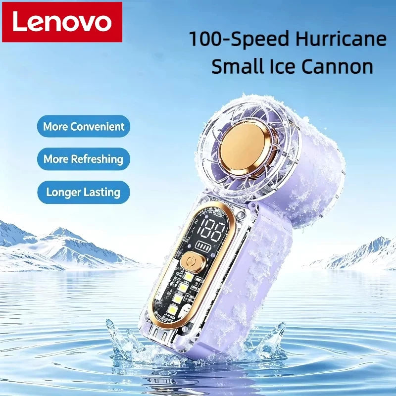 Lenovo USB Rechargeable Mini Handheld Fan Ultra-Quiet Digital Display Small Electric Fan Powerful Wind Personal Cooling Fan New