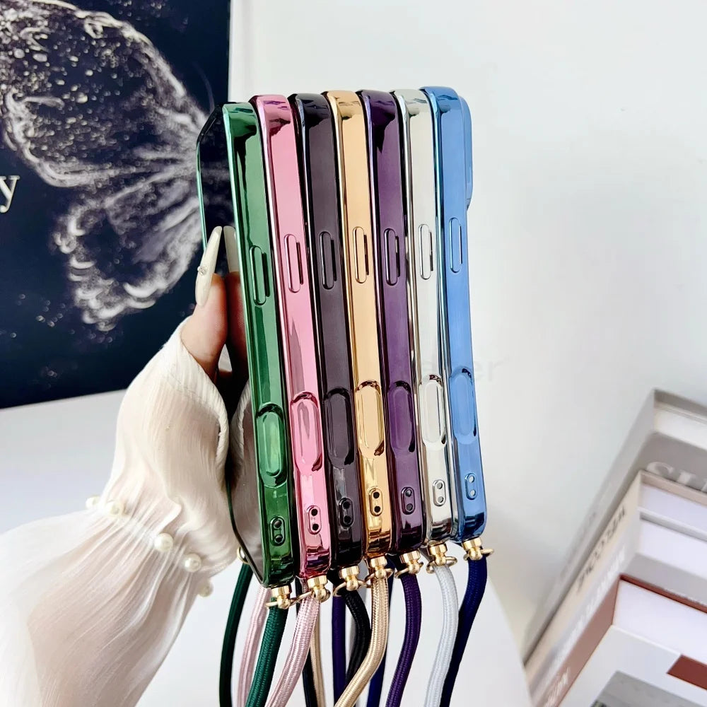 Plating Clear Magnetic For Magsafe Wireless Charging Cases For iPhone 17 Pro Max 16 15 14 12 13 Crossbody Lanyard Necklace Cover