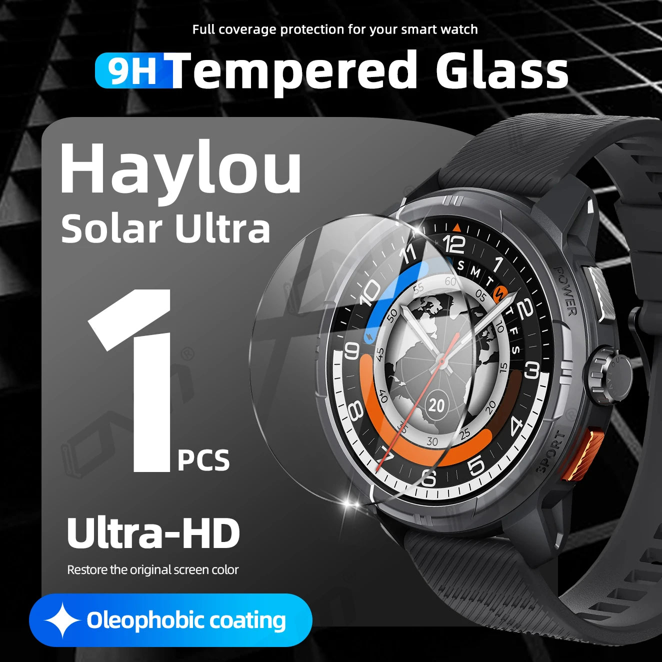9H Tempered Glass for Haylou Solar Ultra, Premium Screen Protector Durable HD Clear Anti-scratch Protection Film Accessories