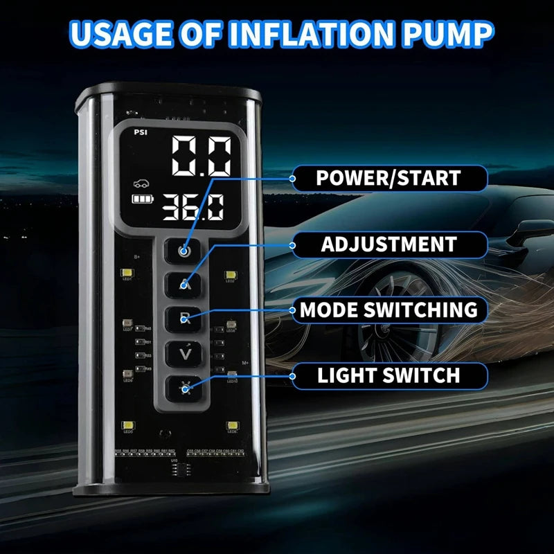 LEIBOO Portable Tire Inflator Air Compressor 6000mAh Battery 150PSI Tire Air Pump Inflation for Car SUV Motorcycle Bike Ball