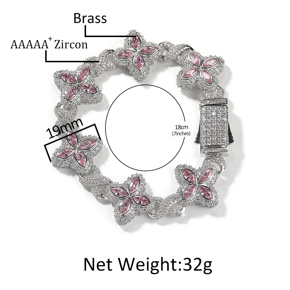 THE BLING KING Multi Color CZ Floral Inifinity Chain Bracelet Micro Paved Out 5A+ Cubic Zircon Clover Anklet Luxury Jewelry