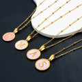 New Round Stainless Steel Gold Plated Pink Shell 26 Letter Alphabet Pendant Link Chain Necklace Jewelry for Women Party Gift