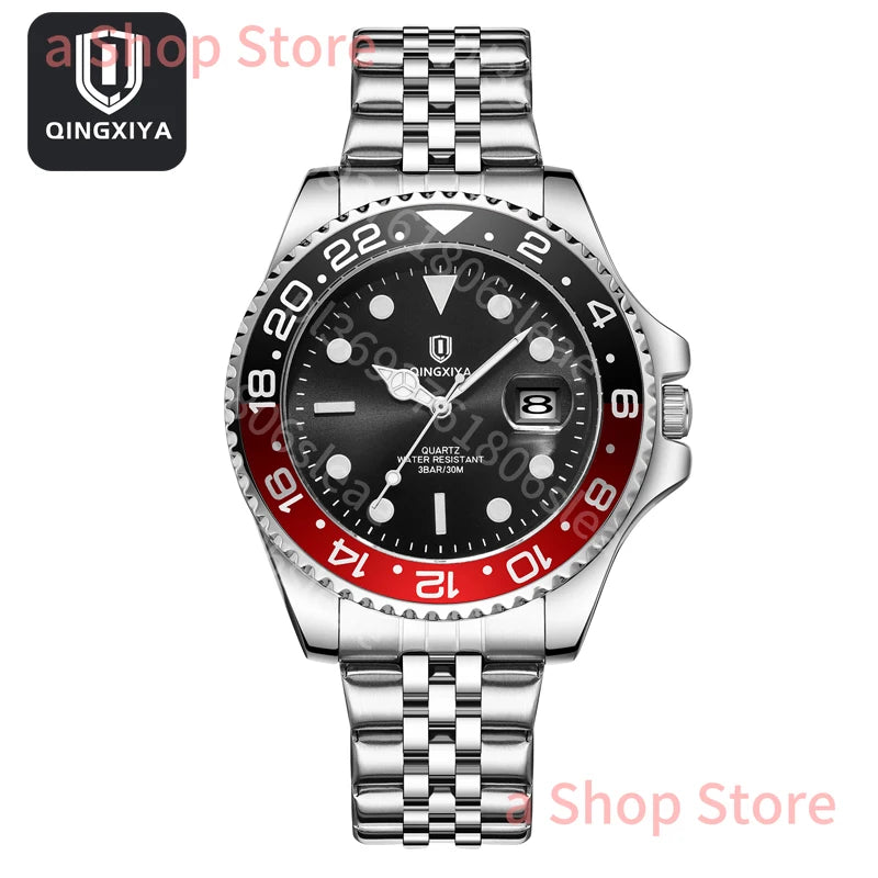 Luxury Quartz Men Watch Waterproof Luminous Date Man Watch Stainless Steel Business Wristwatches Male Clock Reloj+Box