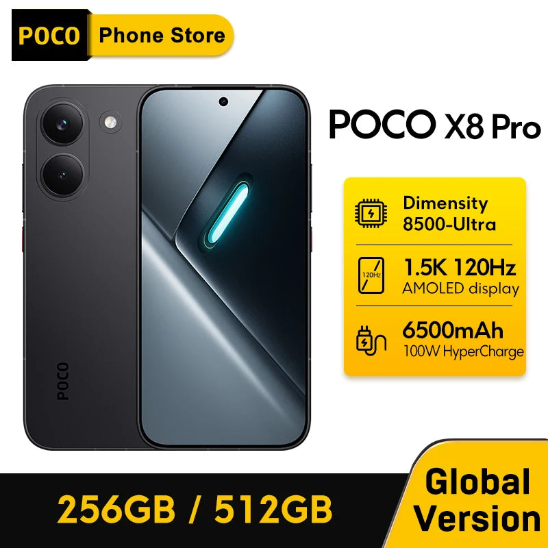 POCO X8 Pro Smartphone Global Version Dimensity 8500-Ultra 6.59" 1.5K 120Hz AMOLED display 50MP 6500mAh 100W Charging 5G NFC