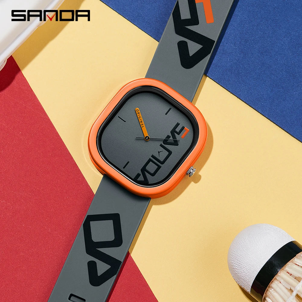 SANDA Hot Brand Fashion Sports Men's Quartz Watch Luxury Casual Waterproof Silicone Strap Men Clock Simple Design Men Wristwatch