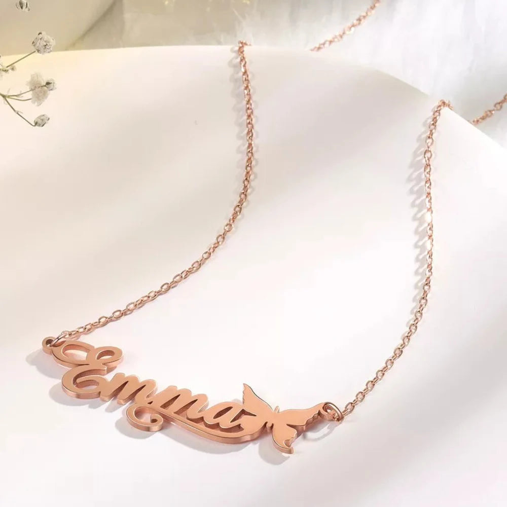Personalized customized name necklace, multi style stainless steel women's minimalist jewelry pendant, Valentine's Day gift