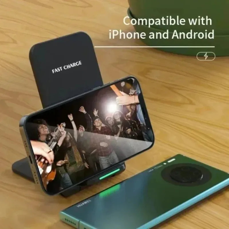 Foldable Wireless Charger Stand Fast Charging Dock Universal Holder For iPhone 17 16 15 14 13 12 Pro Max Samsung Galaxy S25 S24