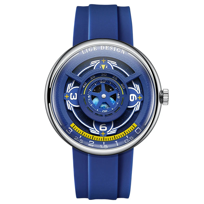 LIGE Trendy Sporty Men's Watches Creative Blue Planet Dial Luminous Silicone Straps Waterproof Men's Quartz Watches Relojs