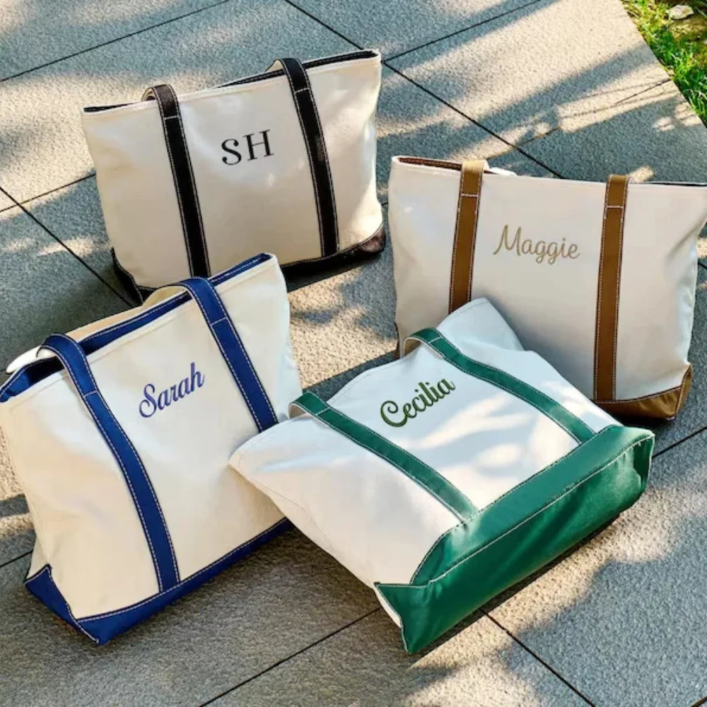 Embroidered Name Tote Bag, Fashion Custom Txet Canvas Tote Bag, Boat Tote, Beach Bag, Personalized Bridesmaid Gifts,Party Gifts