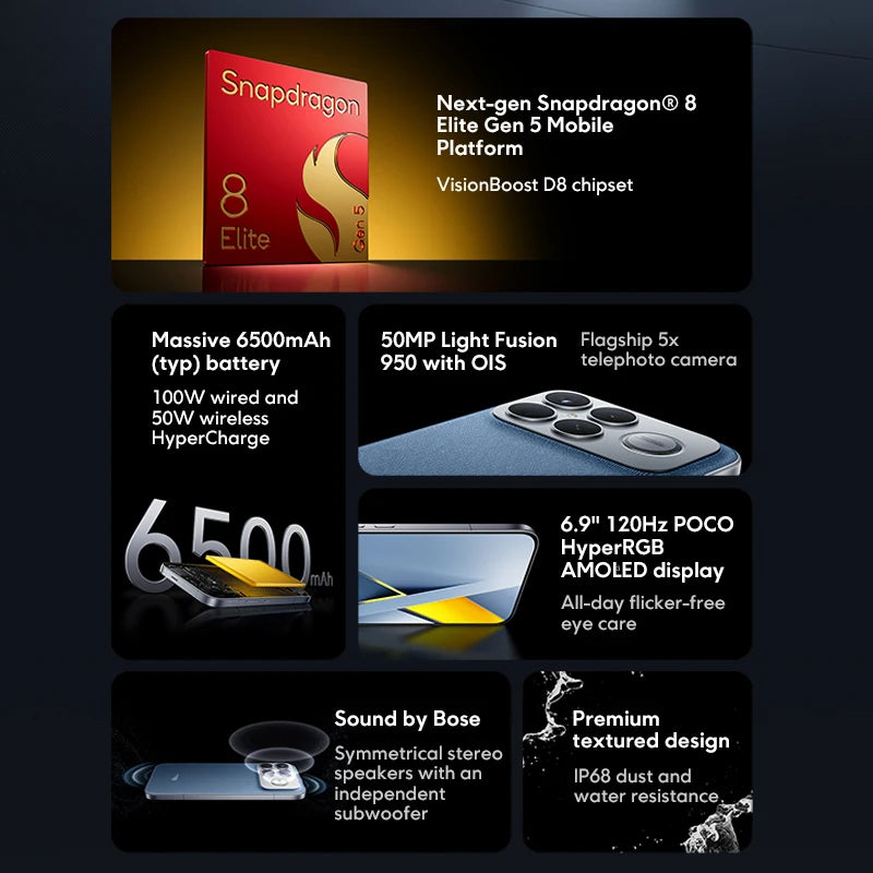 【World Premiere】Global Version POCO F8 Ultra 5G Smartphone Snapdragon® 8 Elite Gen 5 NFC 6500mAh 50MP 6.9" 120Hz Display