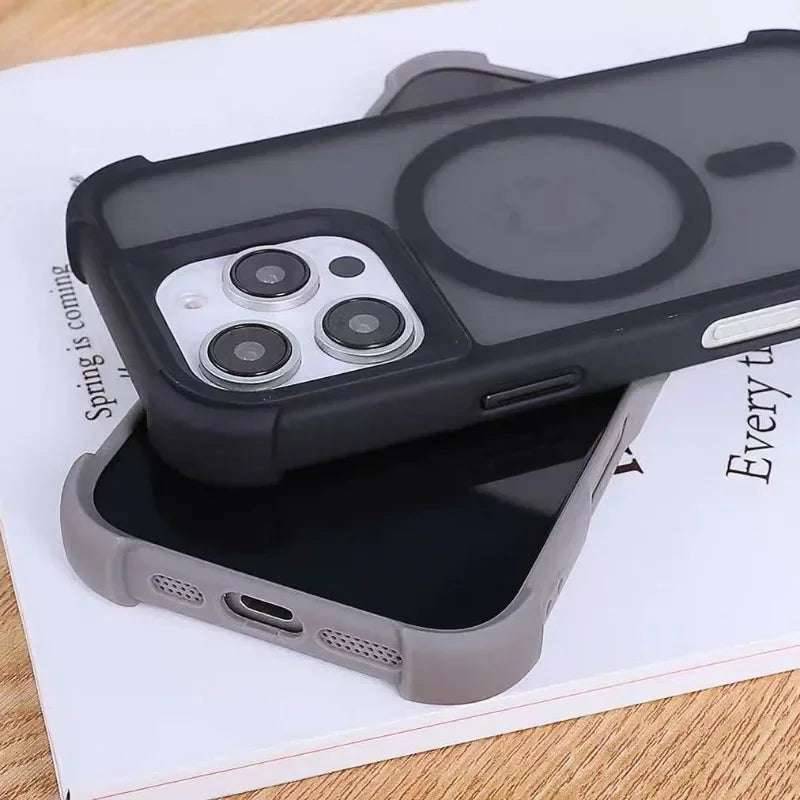 Magnetic Luxury Matte Fall prevention  Armor Shockproof Case For iPhone 15 14 13 17 16 Pro Max Wireless Charge For Magsafe Cover
