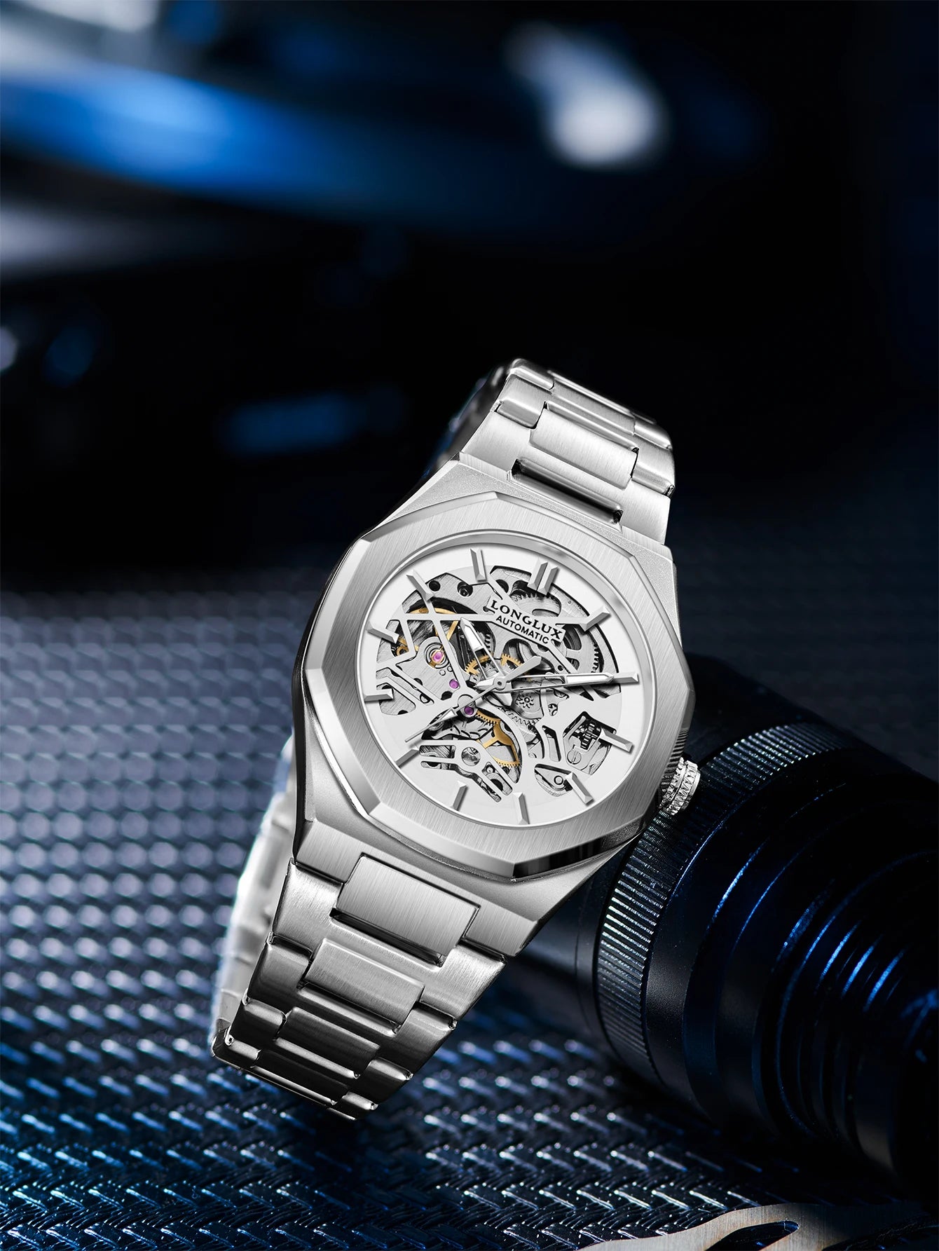 LONGLUX Men automatic watch special tough guy waterproof skeleton mechanical watches trend alien stainless steel gift watch
