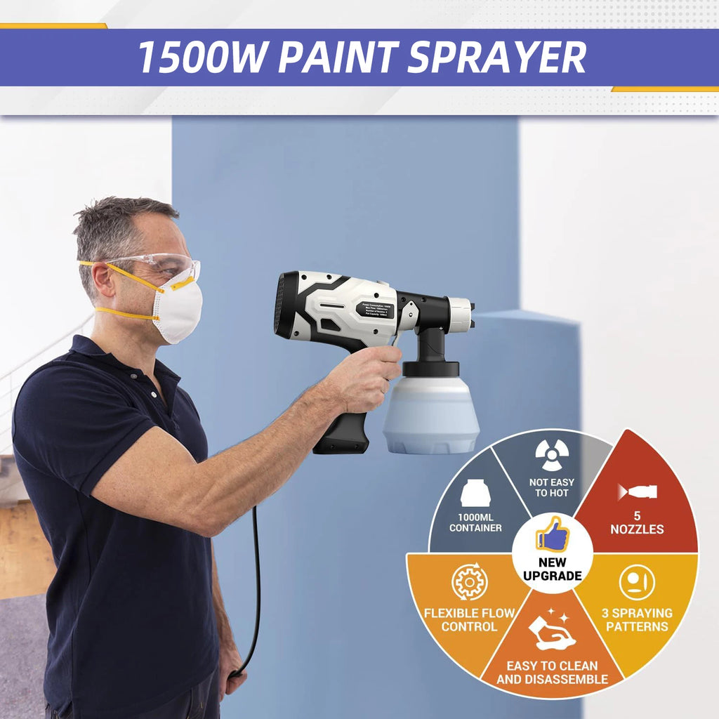 1000ML Electric Spray Gun 15000W Powerful HVLP Paint Sprayer 5 copper nozzles Auto Furniture Steel Coating Airbrush