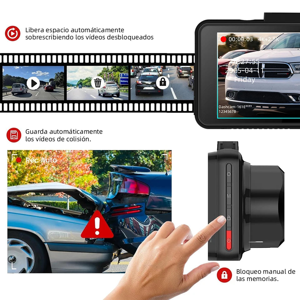 E-ACE Dash Cam 4K+2.5K Dual Channel Car Dvr Support WIFI GPS Speed Display 24h Parking Loop Record Night Vision Black Box