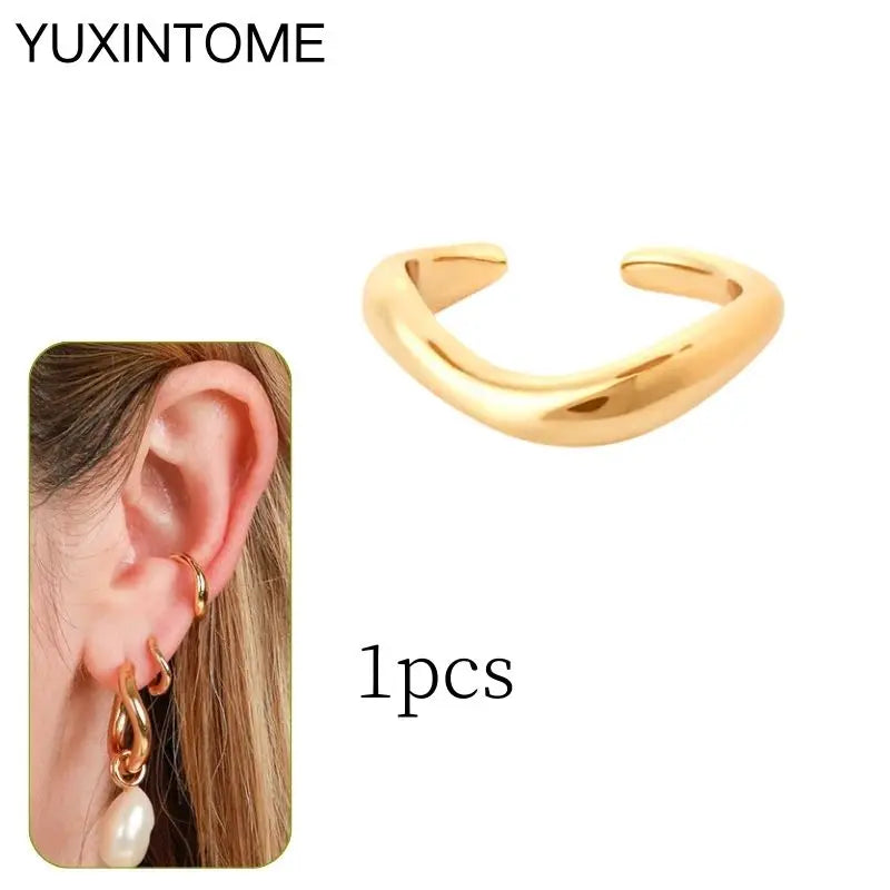 1PC Punk Ear Cuff Plated 24K Gold/925 Silver Conch Clip Earrings For Women Climbers No Piercing Fake Cartilage Earrings