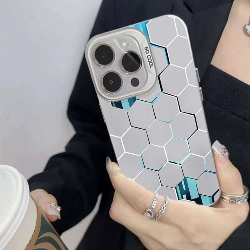 Luxury Honeycomb Cube Cyberpunk For iPhone Case 16 15 14 13 12 11 Pro XR XS Max 7 8 Plus Phone Shockproof Soft Y2K INS Cover