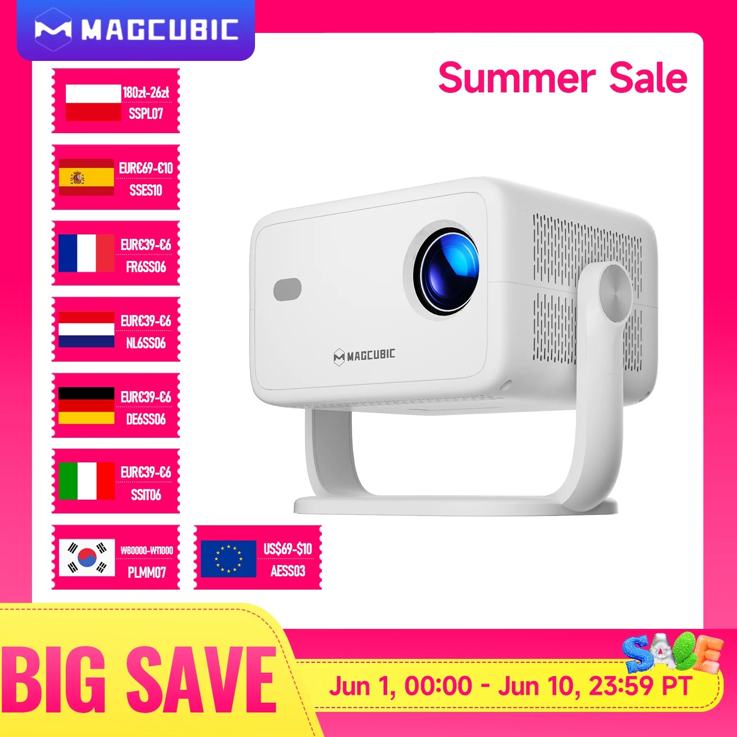 Magcubic Native 1080P 650ANSI 8K Android14 L018 Projector With Auto Keystone Correction Focus Wifi6 BT5.4 Portable Movie Outdoor