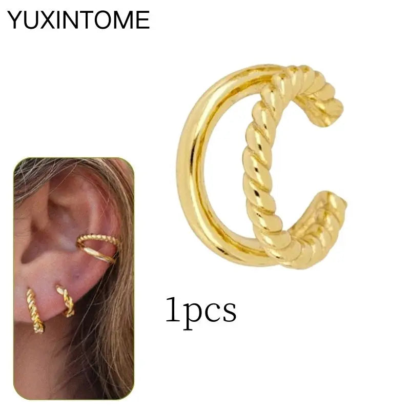 1PC Punk Ear Cuff Plated 24K Gold/925 Silver Conch Clip Earrings For Women Climbers No Piercing Fake Cartilage Earrings