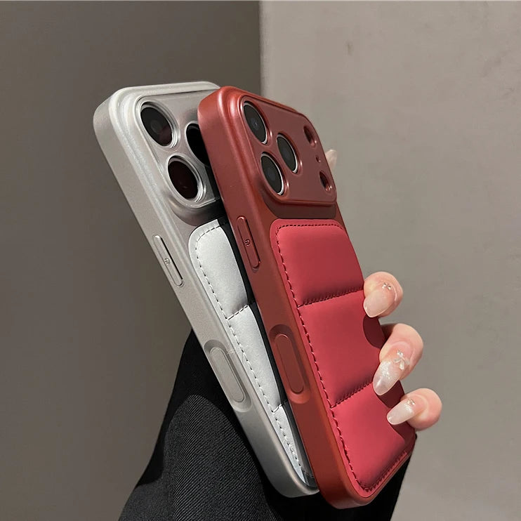 Luxury Down Jacket Phone Case for iPhone 17 16 15 14 13 Pro Max 16Pro 17Pro Shockproof 2-IN-1 Armor Bumper Large Window Cover