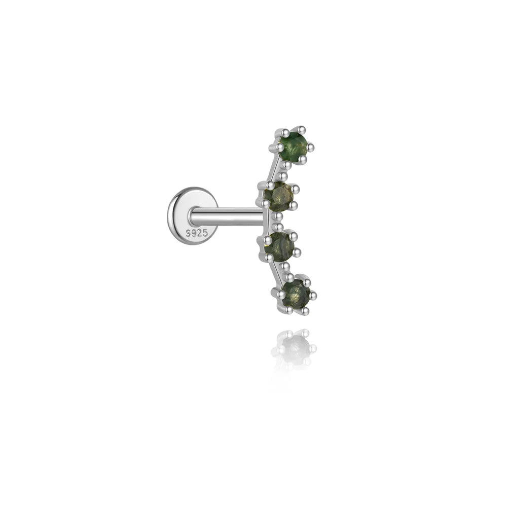 Aide 1PC Natural Water Grass Agate 925 Sterling Silver Flat Head Thread Puncture Earring Green Moss Piercing Ear Bone Earring