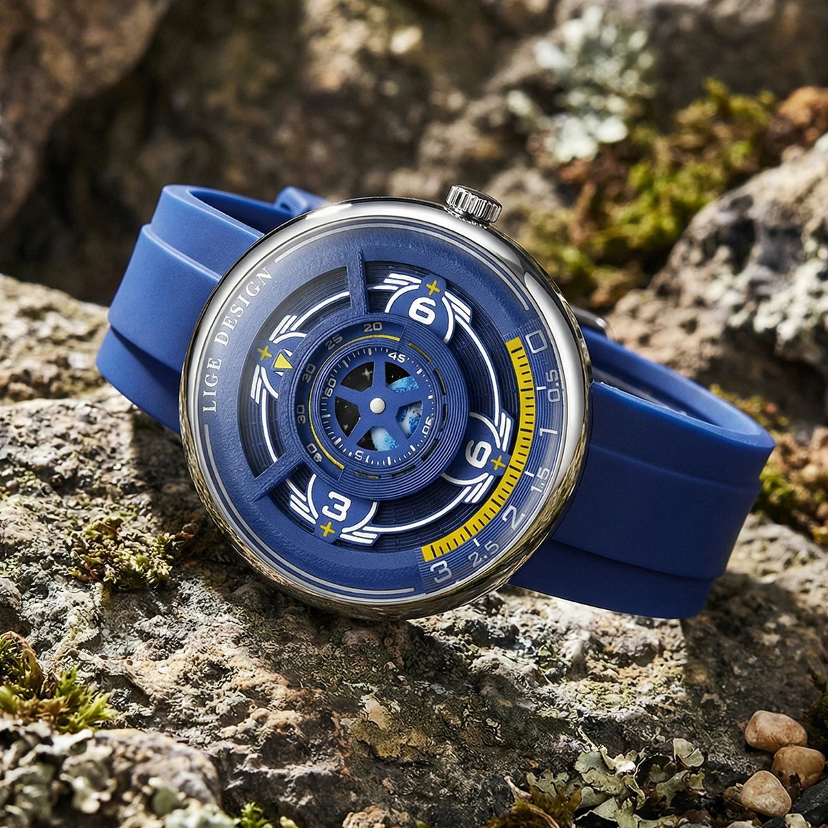 LIGE Trendy Sporty Men's Watches Creative Blue Planet Dial Luminous Silicone Straps Waterproof Men's Quartz Watches Relojs